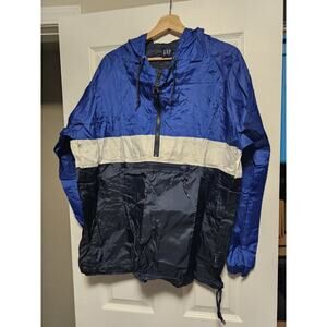 Vintage GAP Anorak Pullover Jacket Men’s L Blue/White Hooded/Packable Nylon